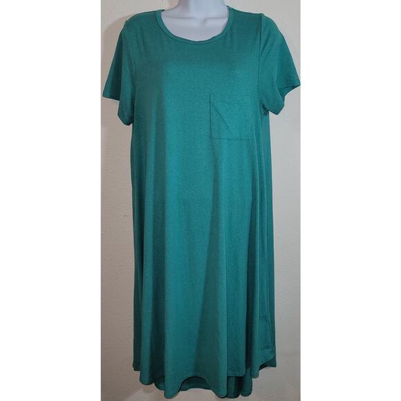 LulaRoe Green Marled Hi Low Midi A-Line Dress Medium Short Sleeves Soft - Picture 1 of 6